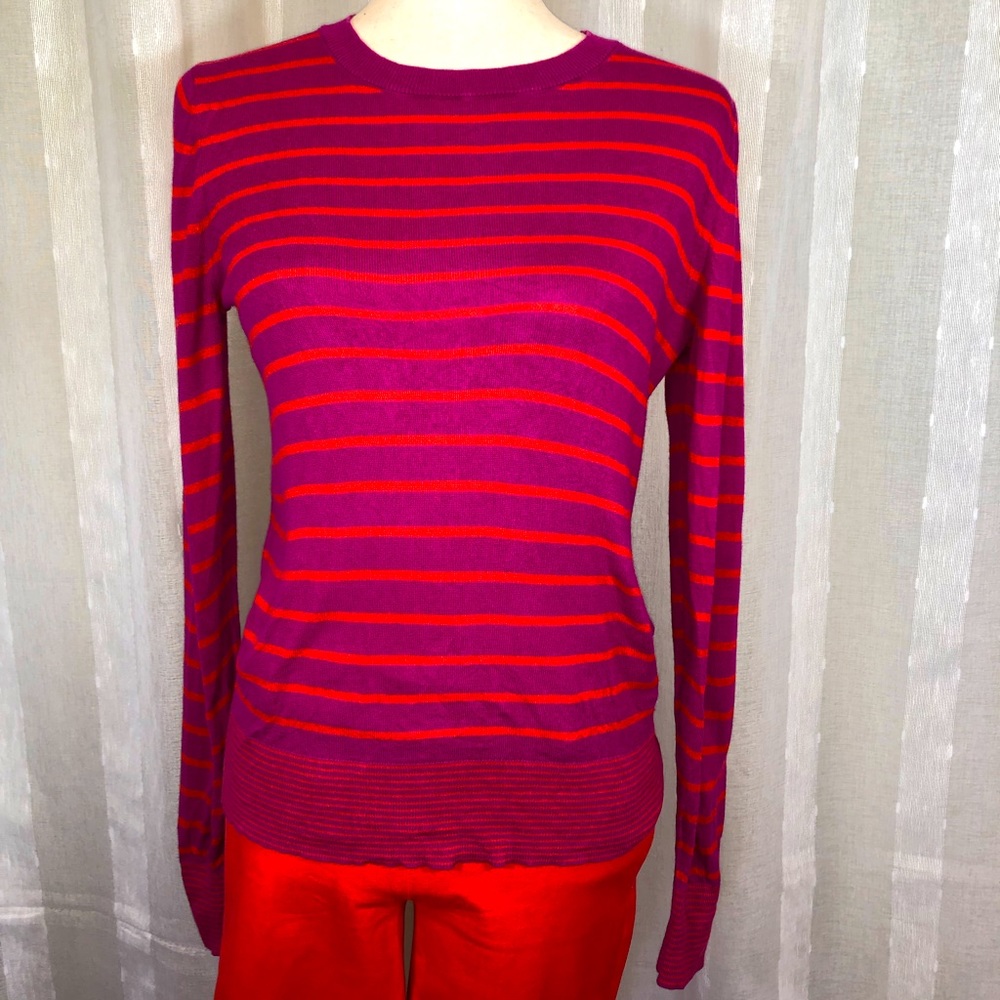 Banana Republic S pink and orange striped silk and cashmere blend sweater.